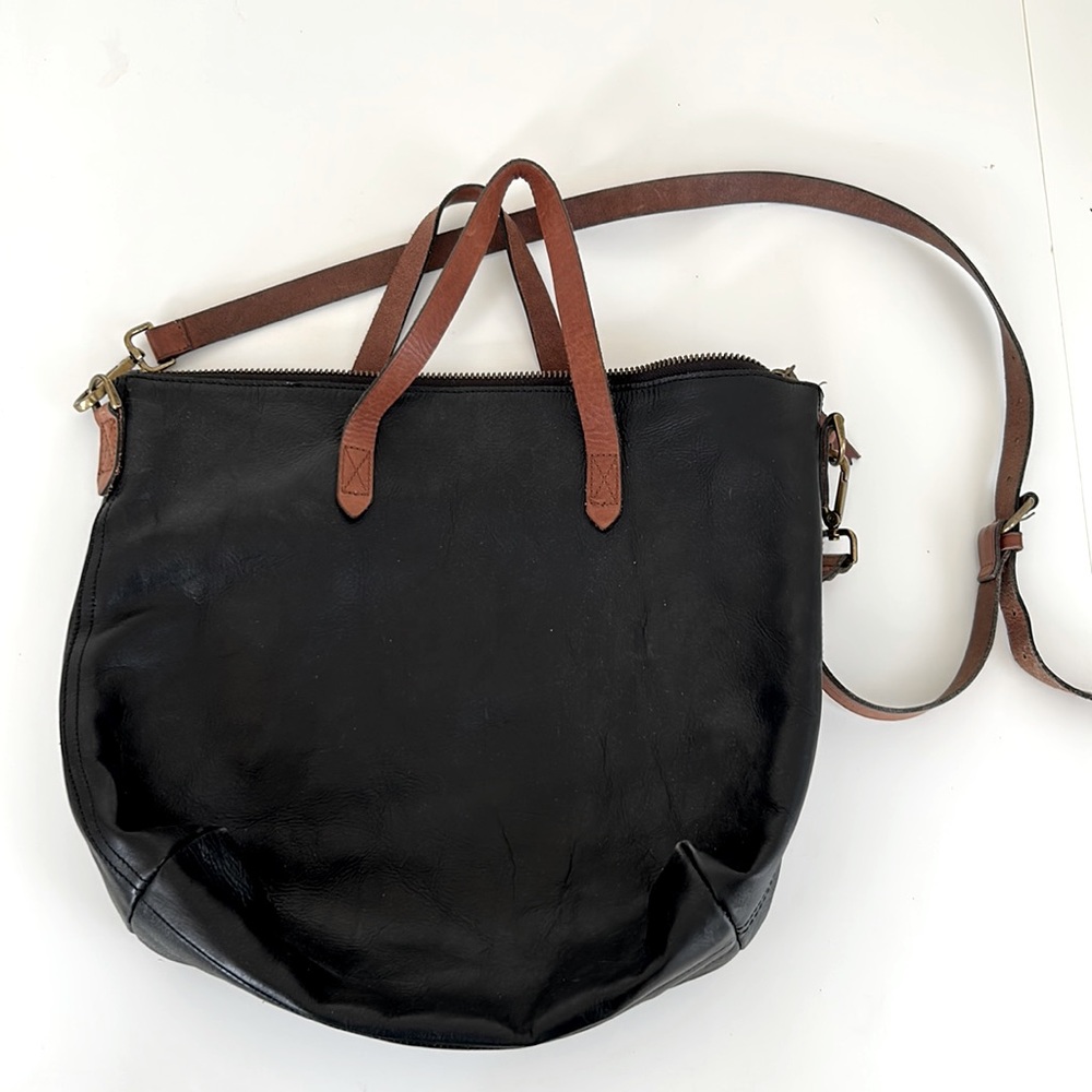 Madewell / Black + Brown Zip Top Tote